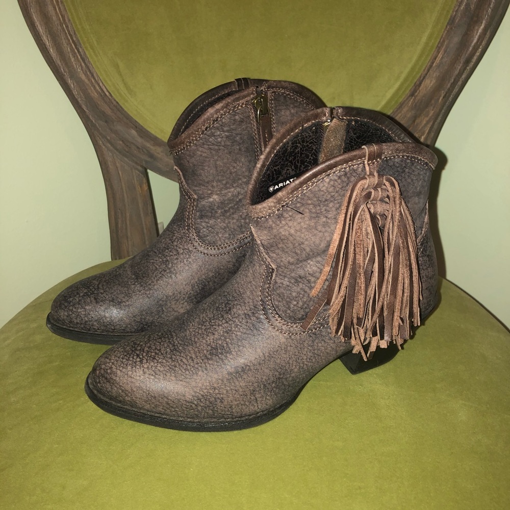 Ariat Distressed Brown Leather Fringe Ankle Booties
